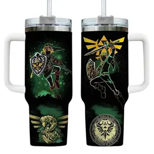 The Legend of Zelda 40oz Tumbler – Insulated Stainless Steel Travel Mug with Handle & Straw, Large Capacity Gaming Fan Cup