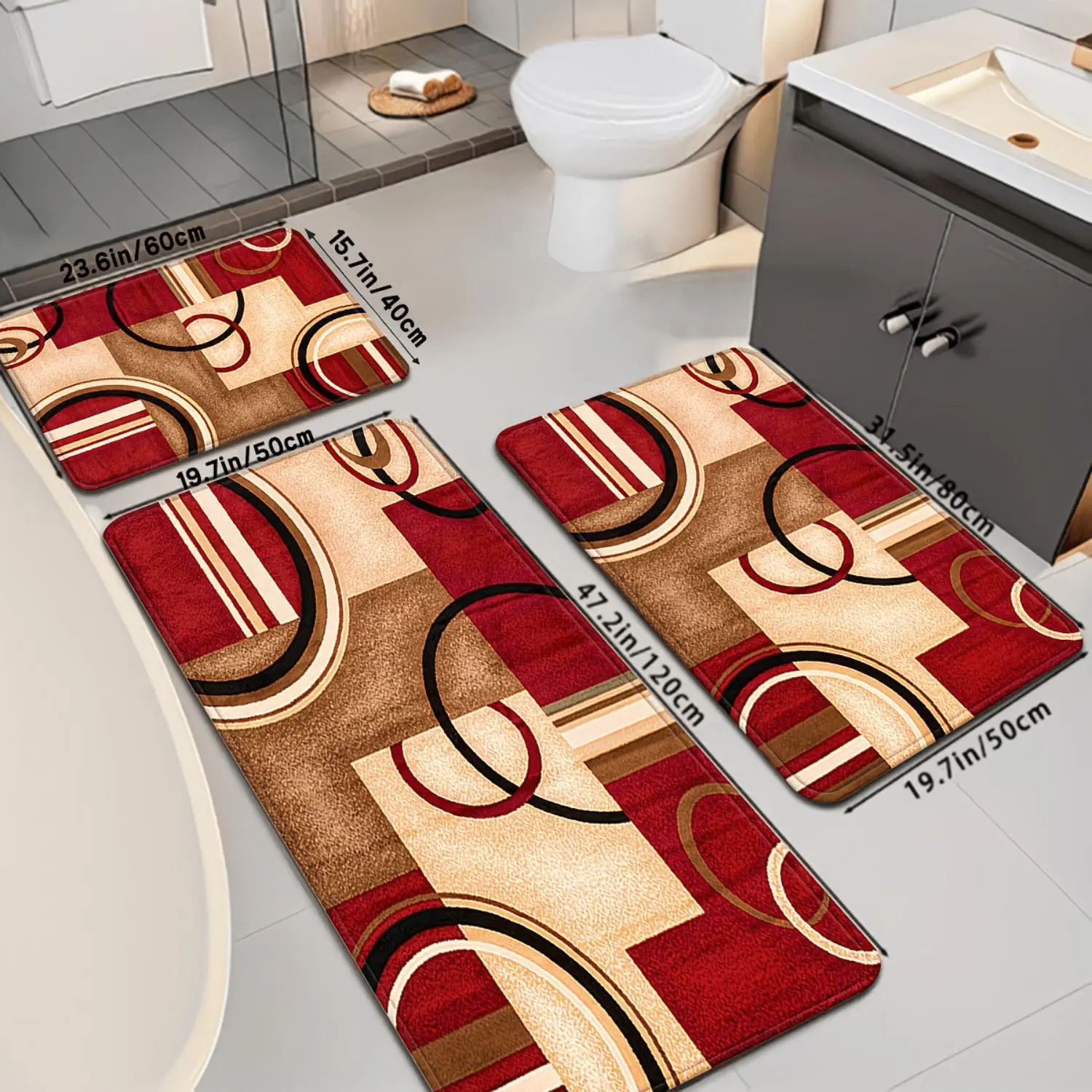 Soft Flannel Floor Mat Long Strip Geometric Pattern Non Slip Kitchen Bathroom Doorway Runner Laundry Room Decoration Modern Simple Fashionable
