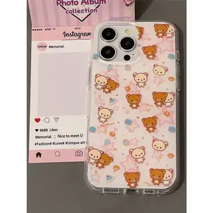 Ins Korean Pink Stars Cute Cartoon Lovely Rilakkuma Phone Case For iPhone17 16 15 14 13 12 11 Pro MAX  Plus Air Y2K Kawaii Cover only case