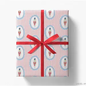 Nutcracker Red Stripe Christmas Gift Wrap | Christmas Nutcracker Wrapping Paper | Holiday Wrapping Paper | Nutcracker Stripe Paper