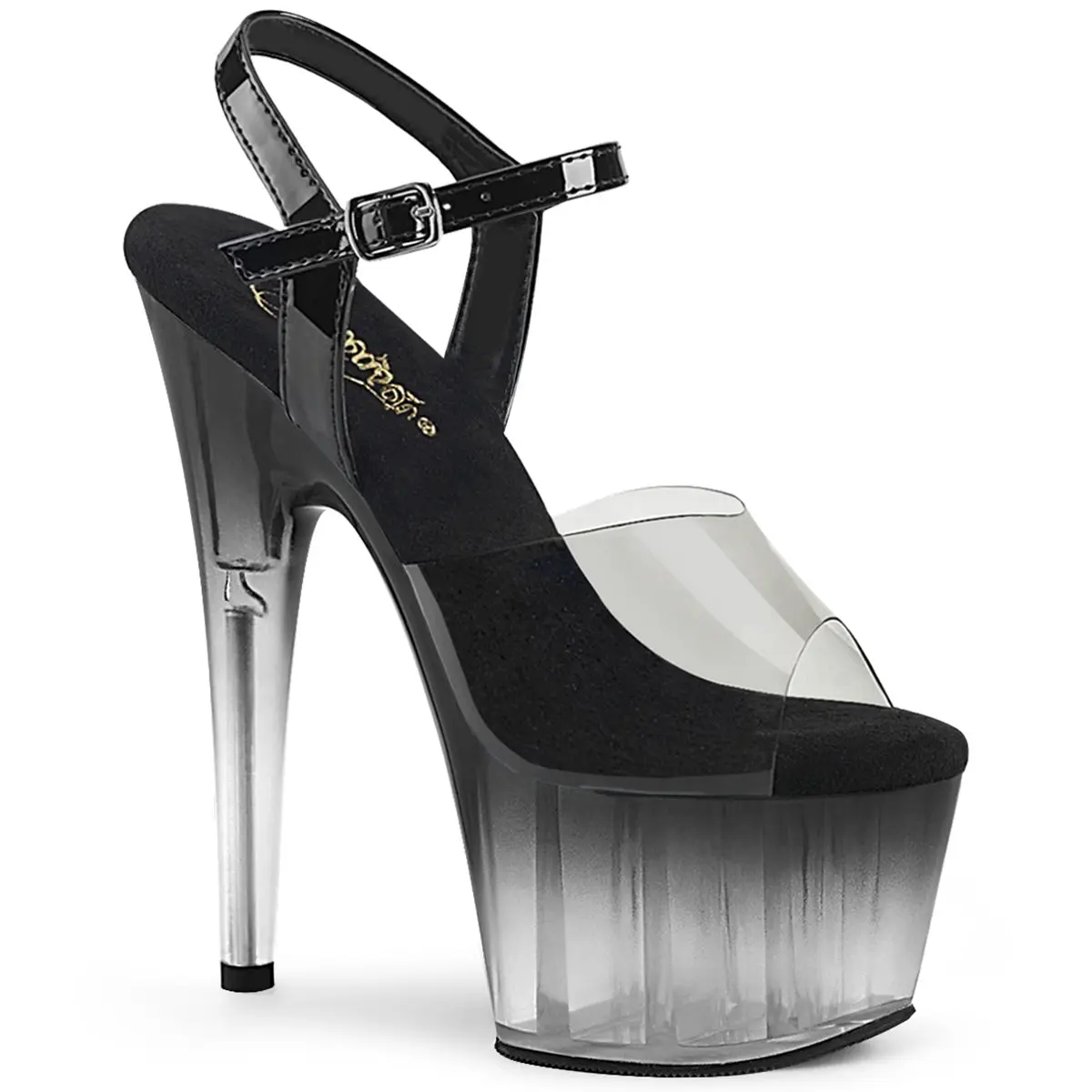 Women's Classy Fashion Footwear - 7-in Stiletto High Heel Platform Shoes, ADORE-708T-2 Smoke Black, Stylish, Elegant, Fashion Apparel, Ankle Strap, Ombre Effect, 7 Inch, Chic, No, Classy Look, Platform Sole, Glamorous Heels