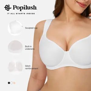 Popilush Full Figure Beauty Back Smoothing Bra Comfortable Underwear for Women & minimizer bra Underwire Push Up Underwire Unlined