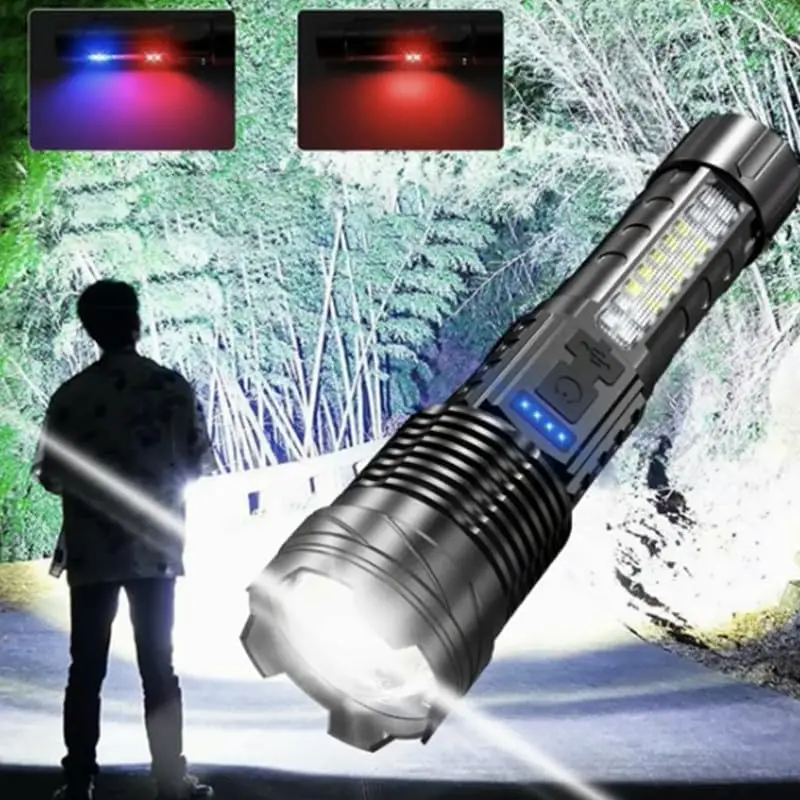 [BUY1 GET1] Rechargeable Flashlights High Lumens - Brightest LED Flash Light 7 Modes with Red and Blue Side Light，High Powered Handheld Flashlight for Home Emergency Camping