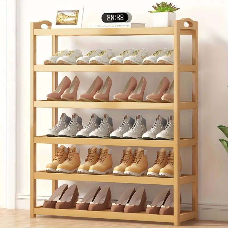 1pc Bamboo Wooden Shoe Rack Home Floor Standing Simple Shoe Rack Multi-Layer Shelf Dormitory Entry Space Saving Storage Small Shoe Cabinet metal  shelf metal  shoe