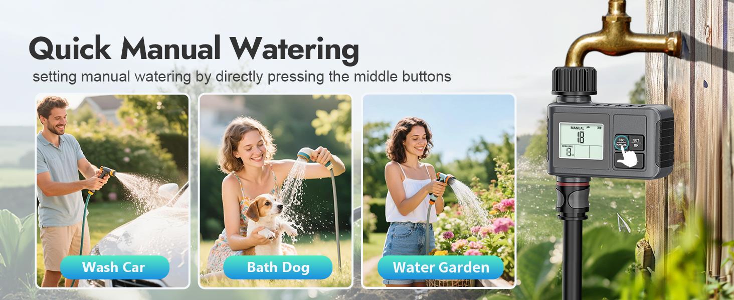 Zone Outdoor Hose Timer | Water Timer for Garden Faucet with Auto/Manual/Rain Delay Mode, Programmable for Lawn, Yard, Irrigation System, Metal, US 3/4" Pipe Diameter, No Electricity or Battery Needed