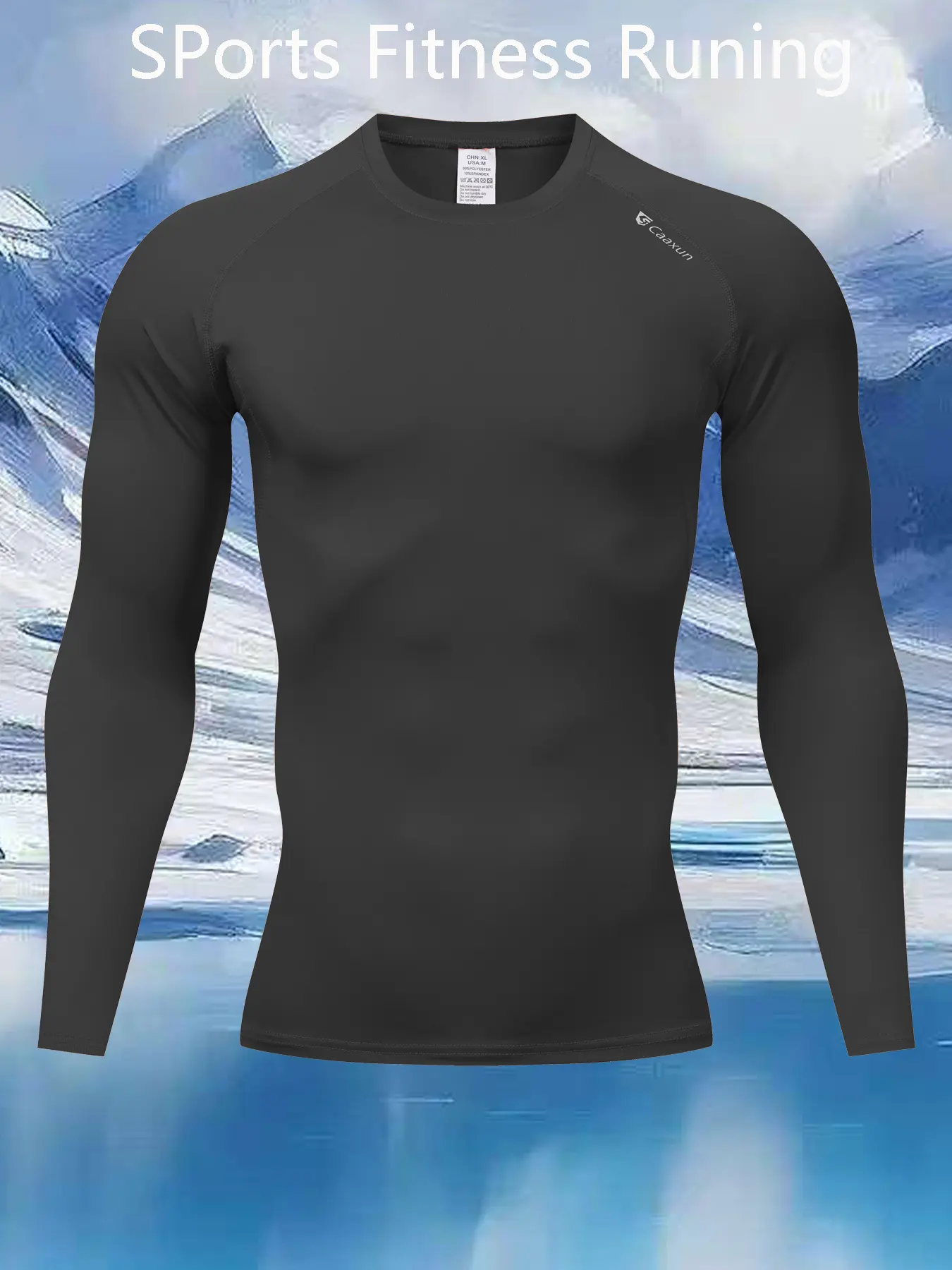 Men's Long Sleeve Athletic T-Shirt, Compression Breathable Fitted Gym Shirt for Basketball Running Cycling, Quick Dry Workout Apparel