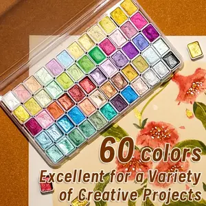 60 Colors Pearl Watercolor Pigment: Metallic Solid Paint Portable Art Kit for Painting - Perfect Holiday Gifts for Artists Art Supplies
