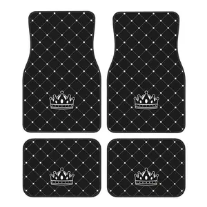4pcs Plaid Crown Car Footrest Mats, Polyester Fiber, Fits All Vehicles, Fashion Diamond Pattern, Ideal Gift for Men and Women, Floor Mats for Car
