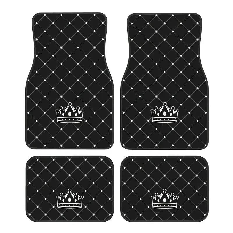 4pcs Plaid Crown Car Footrest Mats, Polyester Fiber, Fits All Vehicles, Fashion Diamond Pattern, Ideal Gift for Men and Women, Floor Mats for Car, Car Accessory, Auto Accessories