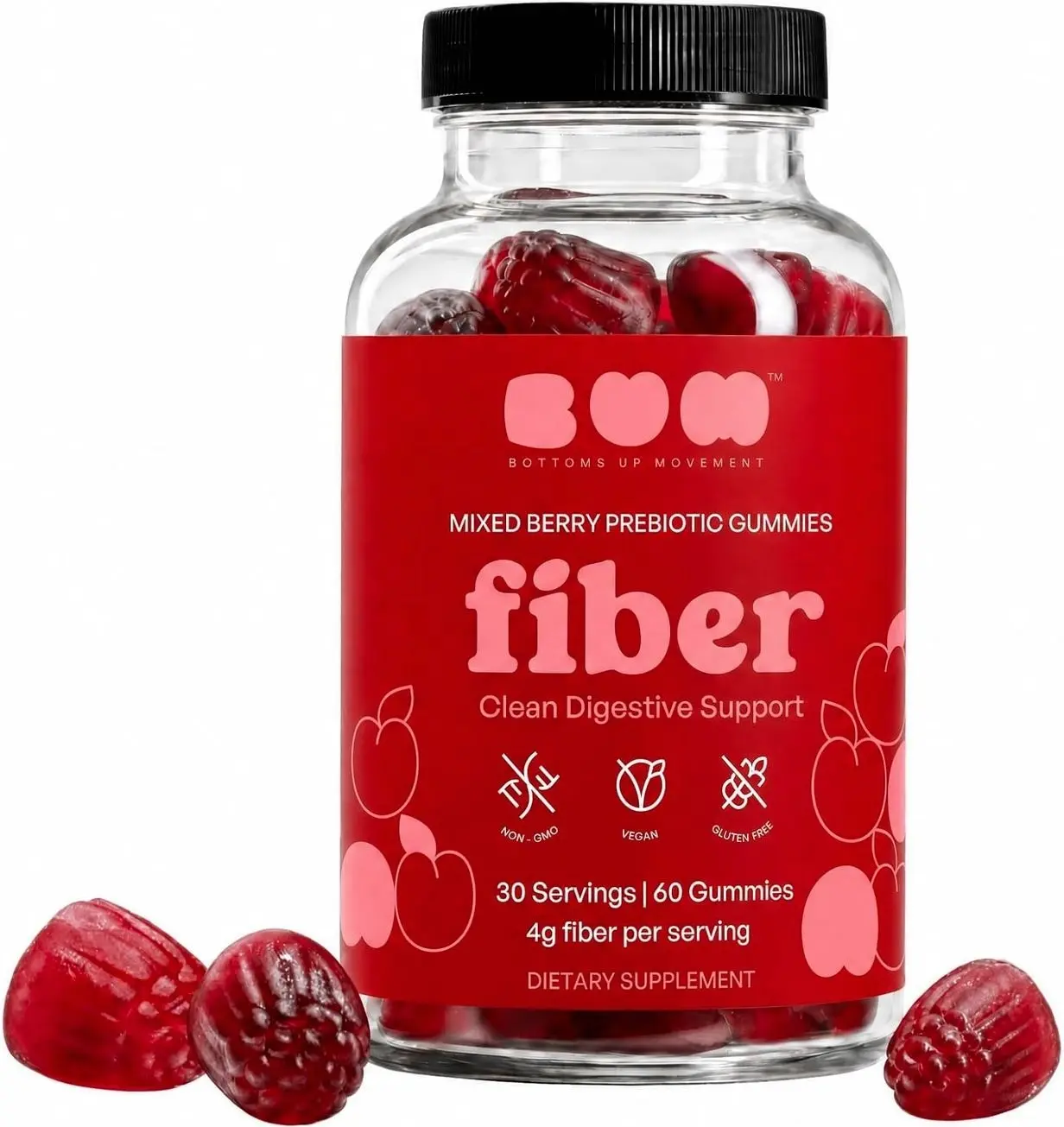 Bum Prebiotic Fiber Supplement for Men - Chicory Root Inulin Prebiotic Fiber Gummies for Men for Peachy Digestive Health, Regularity & Boating Relief - 4g Per Serving - 60 Gummies (30 Servings)