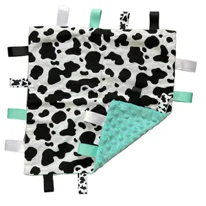 Cow Print Taggie Blanket with Turquoise Backing