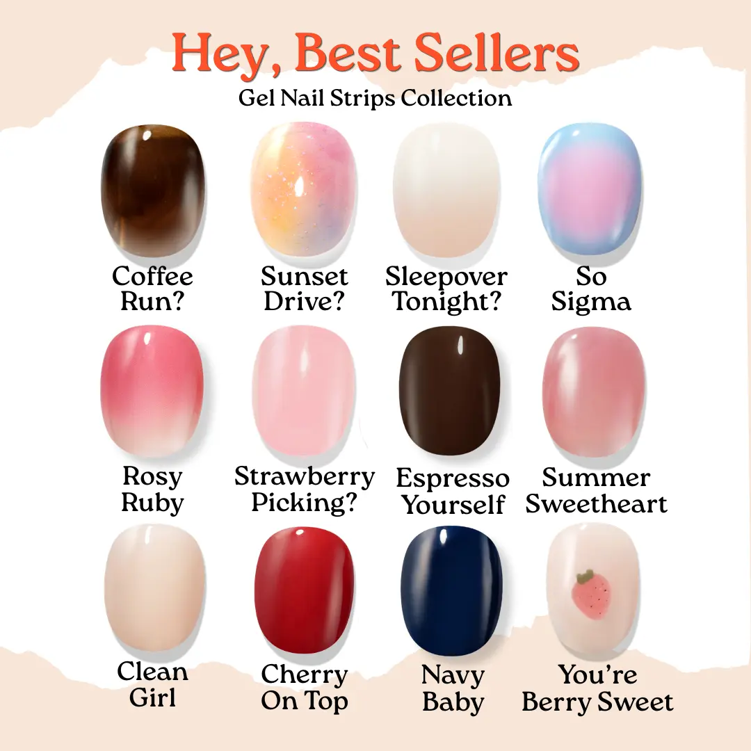 HeyHae Best Seller Semi Cured Gel Nails Strips Collection|28 Strips|No UV Lamp Needed, Sun-cure, Real Gel Nails|At Home Luxe Salon Quality|Pro-Level Shine & Long-Lasting Finish