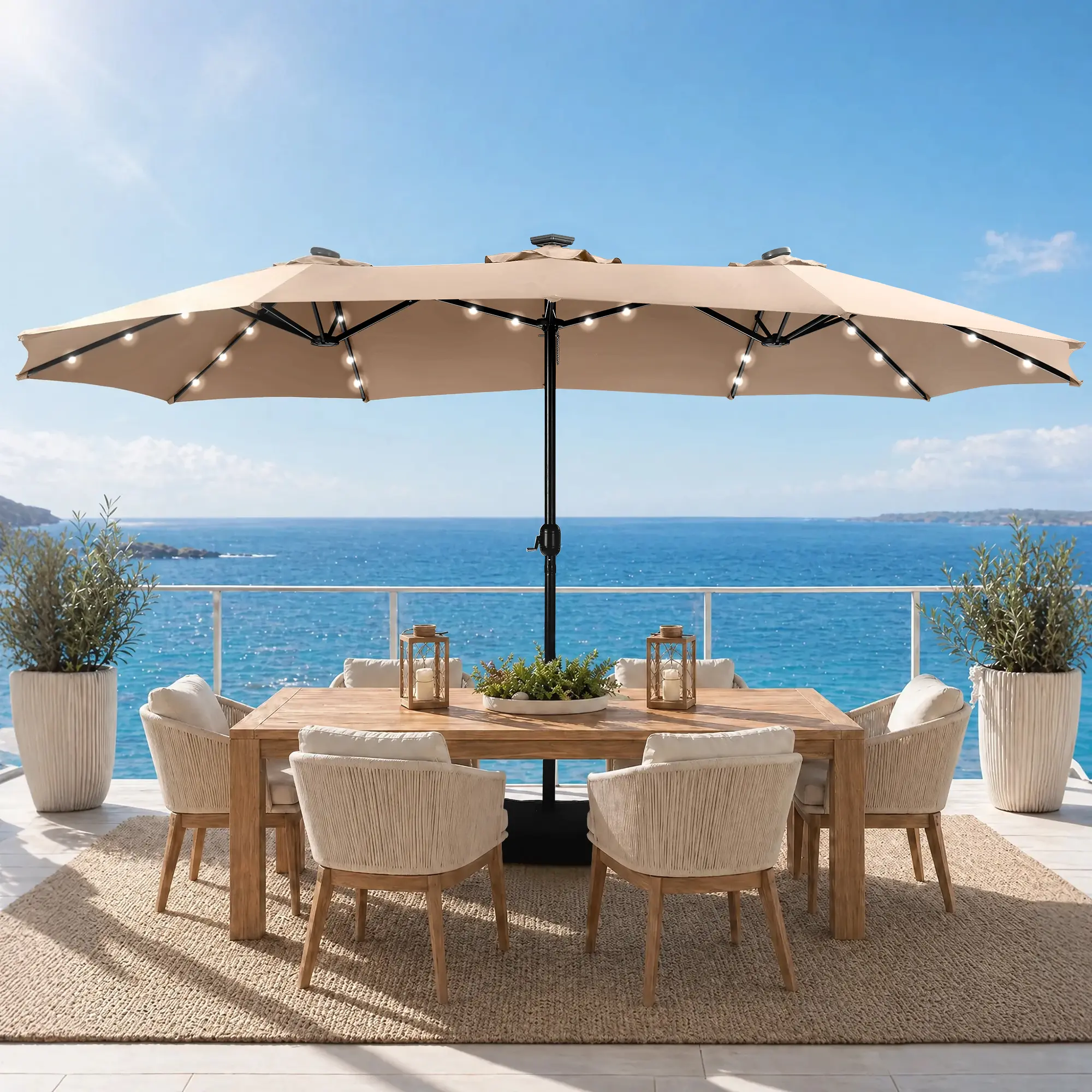 12 ft rectangle patio umbrella 9/10/11/12ft Wood Pattern Square Cantilever Patio Umbrella