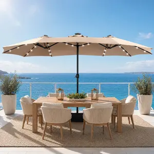 [Summer Vibes] PHI VILLA Patio Umbrella 13 FT Double-Sided Outdoor Market Extra Large Umbrella No Base, with Crank, LED Light Option, Base Not Included