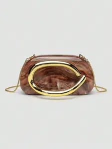 European & American Fashion Metal Decor Mini Box Clutch Bag, Elegant Stylish Purse, Glamorous Metallic Trim Women's Party Handbag, Elegant Luxury Feel For Evening Dress, Leather Design Party/Wedding/Prom Clutch With Metal Chain