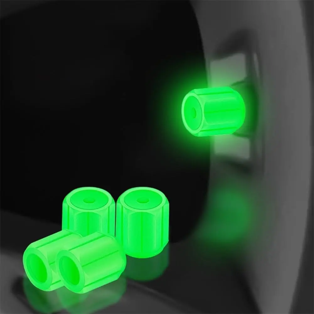 Luminous Car Tire Valve Cap Set - Fluorescent Cylindrical Design, Dustproof Air Cap Cover, Suitable for Car, Truck, Motorcycle, Bike & Electric Vehicle, Tire Caps