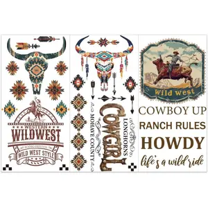 3pcs/Set Wild West Rub on Transfers for Furniture 6x12 inch Transfer Stickers with Cowboy PVC Waterproof Decorative Stickers DIY Stickers Wall Art Decals for Bedroom Living Room Decoration