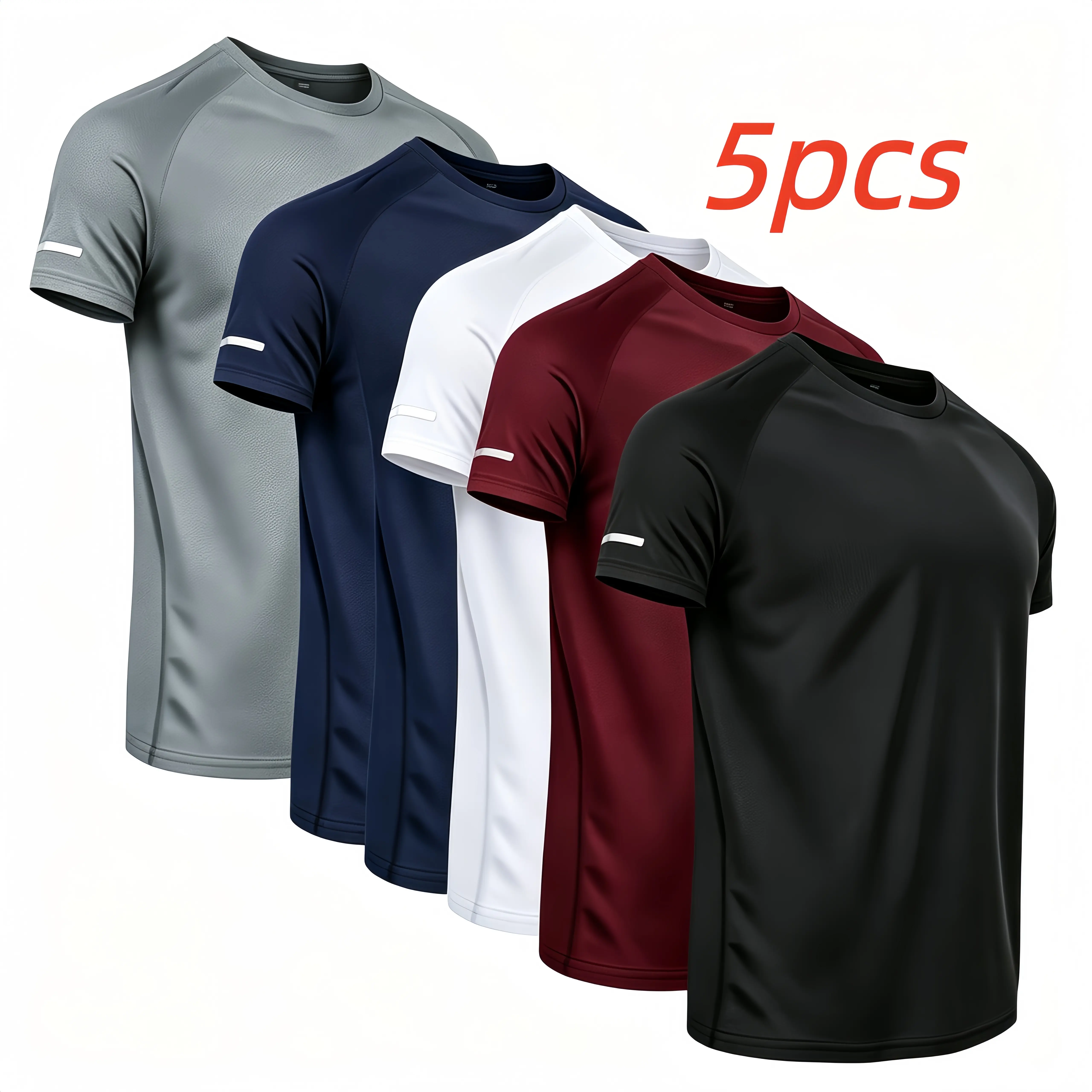 5-Pack Men's Workout Shirts, Quick-Drying Breathable Cooling Mesh Moisture Wicking Short Sleeve Athletic tees, Round Neck Solid Color Gym Running Tops, Mens Clothes Value Set,Essentials Summer Activewear, Practical Gifts For Boyfriend Camiseta Para Hombre