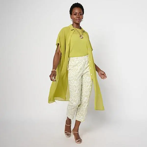 MarlaWynne WynneLayers Chiffon Cap-Sleeve Collared Duster
