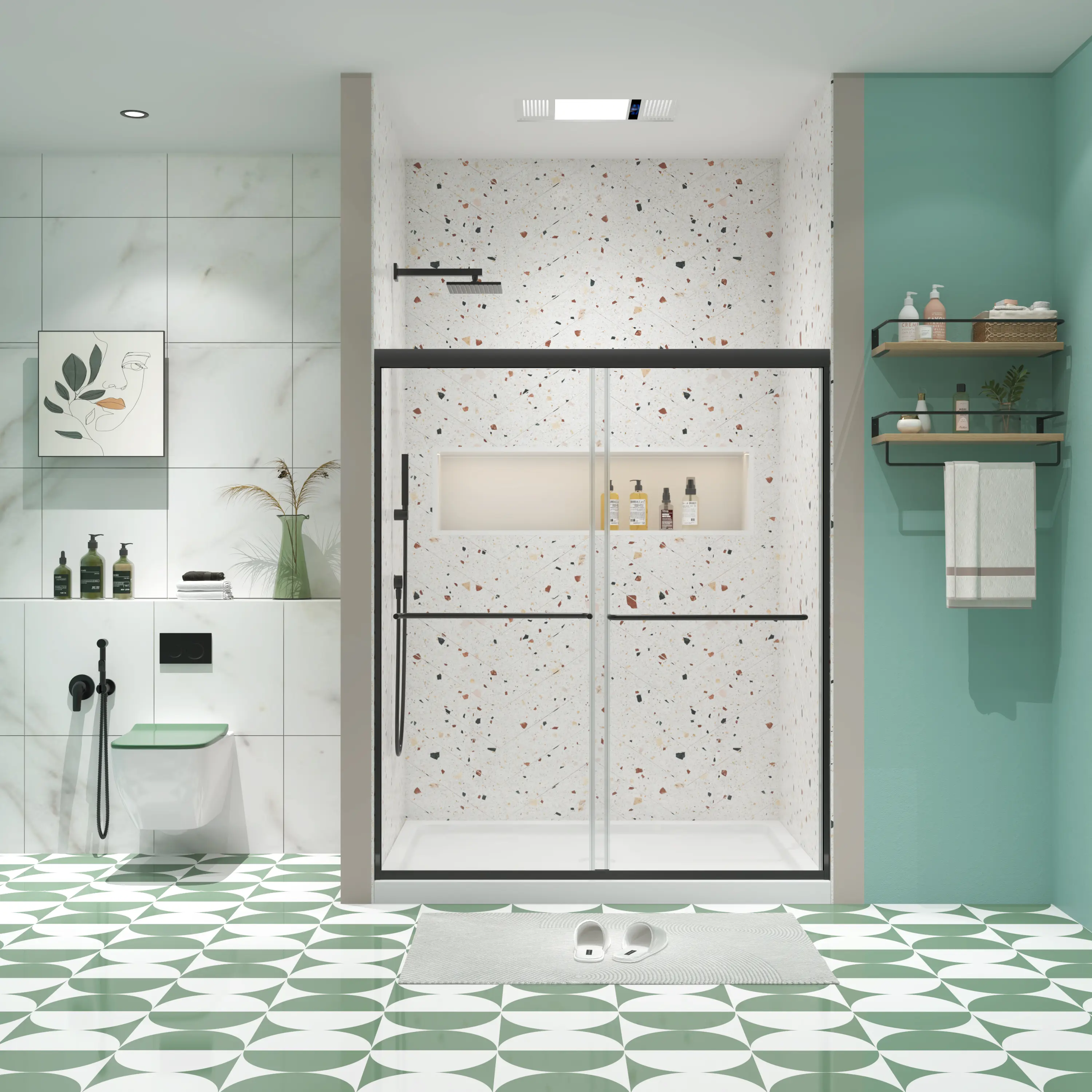 Matted Black Bathroom Bypass Sliding Doors - 56"-60"w x 70"h, 1/4" Tempered Glass, Stainless Steel Handle, Anti-Collision Design, Anti-Explode Film, Easy Install, Leak-Proof, Comfortable Sliding (Home Improvement Bathroom Fixtures)