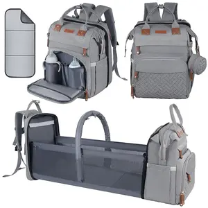Baby Diaper Bag Backpack with Changing Pad and Bottle Holder Gray Quilted Design for Easy Diaper Changing and Bottle Feeding