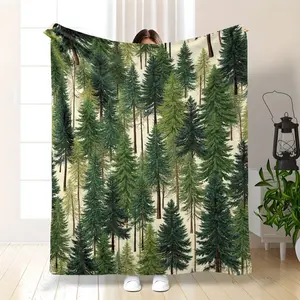 Natural Style Thick Forest Pine Needle Flannel Blanket, All-Season Cozy Blanket, Machine Washable, Soft & Warm Polyester.