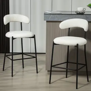 26'' Counter height bar stools Teddy fabric cover kitchen island counter bar stool with black powder coating base and footrest bar stool chair, barstools