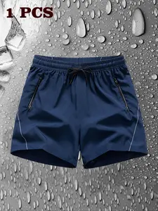 Men's Solid Color Zipper Pocket Quick Drying Shorts, Regular Fit Casual Breathable Shorts for Running Gym Workout, Men's Bottoms for Summer, Casual Sports Shorts