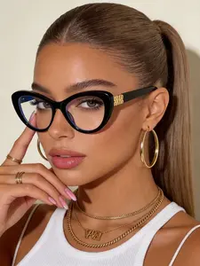 Women's Oval Cat Eye Non-Prescription Glasses, Stylish Glasses, Casual Versatile Design, Simple Style, Perfect for Daily Wear, Large Frame