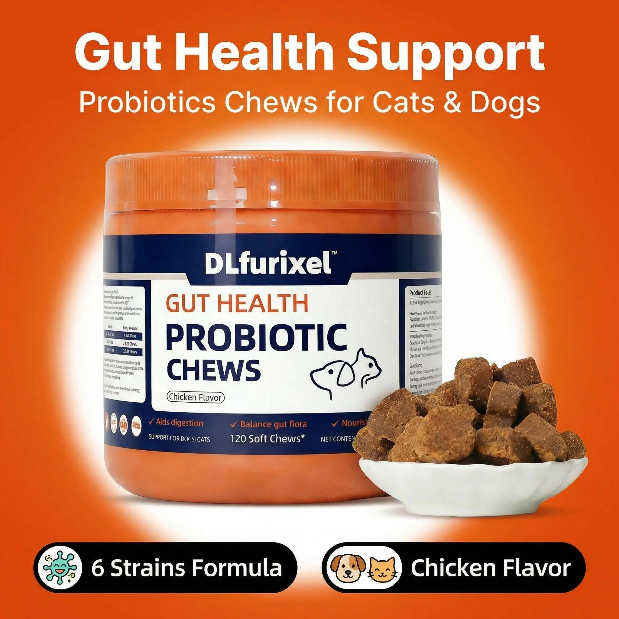 Pet Probiotic Soft Chews  Dog & Cat Digestive Support for Soft Stools & Gut Health Bowl Herbal Extracts