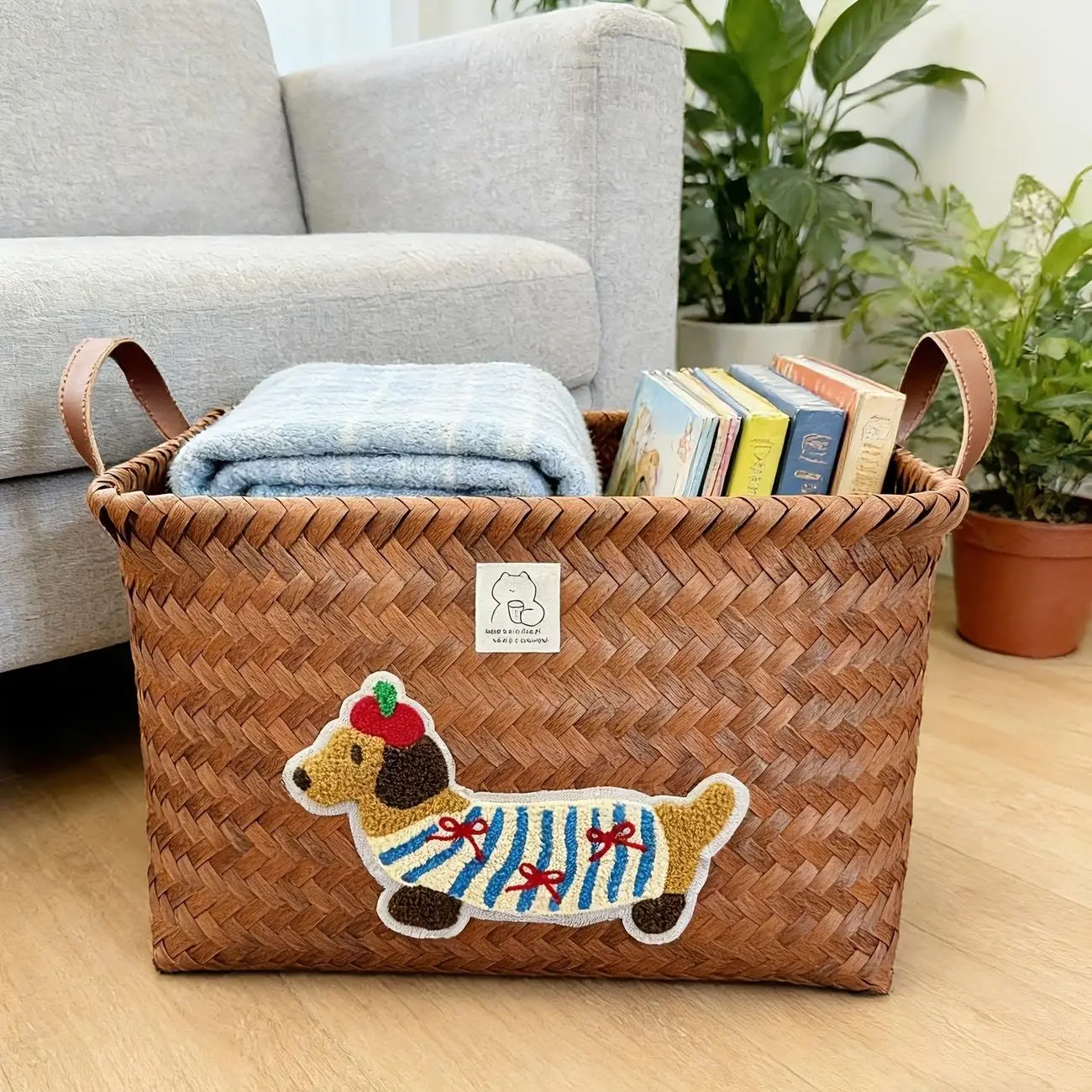 [AURA & ISLE]Retro high-end faux rattan woven storage basket, snack/toy/dirty clothes organizer box, multifunctional storage box, dog-pattern picnic basket,outdoor storage box