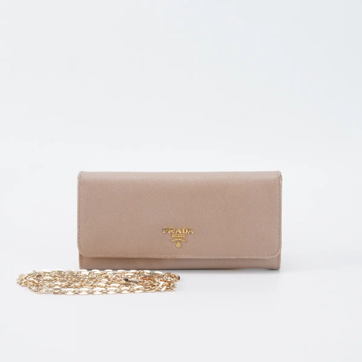 Pre-owned PRADA Cowhide Clutches & Wristlets Saffiano Leather Wallet on Chain Bgp214265