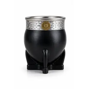Terrava Black Leather Imperial Mate Cup | Handmade Argentine Mate & Bombilla
