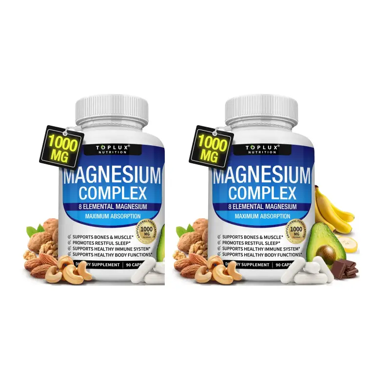 Magnesium Glycinate Complex Supplement 8 Elements 1000mg For Bone, Muscle, Recovery, Energy, Vegetarian 90 Capsules Health Fitness Diet Edible Natural