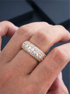Iced Out Full Eternity Band Ring for Men Women, 18K Gold Plated Bling CZ Diamond Wedding Band, Bridal Eternity Ring, Hip Hop Rapper Jewelry Gift Hip Hop Jewelry for Party