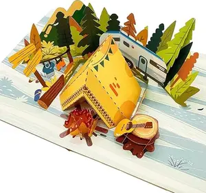 Family Camping 3D Greeting Pop Up Card - Happy Retirement, Fathers Day, Summer, Holiday, Mountain, Outdoor, Thank you, Birthday Card For Friend, Sister, Brother