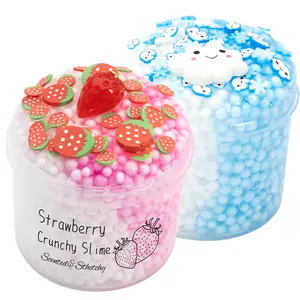Strawberry Cloud Crunchy super perfect water Slime sponge kit,Foam Ball Fruit Sprinkles Slime,Birthday Gifts Party Favors for Girl and Boys