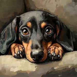 Cute Dachshund On Sofa 5D DIY Diamond Painting Kit, DIY Kits, Full Drill Square Round Diamonds Embroidery Cross Stitch Home Wall Decor Gift For Home Adults Kids Set