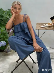 Women's Ruffle Halter Top & High Waist Casual Pants Set, 2 Piece, Stylish Summer Wear, Comfortable and Trendy