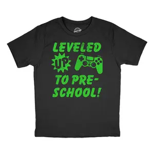 Youth Funny T Shirts Leveled Up to Pre School Sarcastic Video Game Graphic Novelty Graduation Tee for Kids Funny T Shirts Funny Gamer Short Sleeve Novelty Tees for Kids Black -