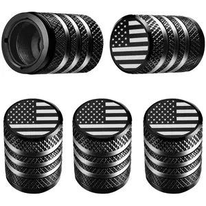 Tire Valve Stem Cap Cover - (5 Pack) Tire Air Cap Metal with Plastic Liner Corrosion Resistant Leak-Proof American Flag for Car Truck Motorcycle Bike Black DECURCAR