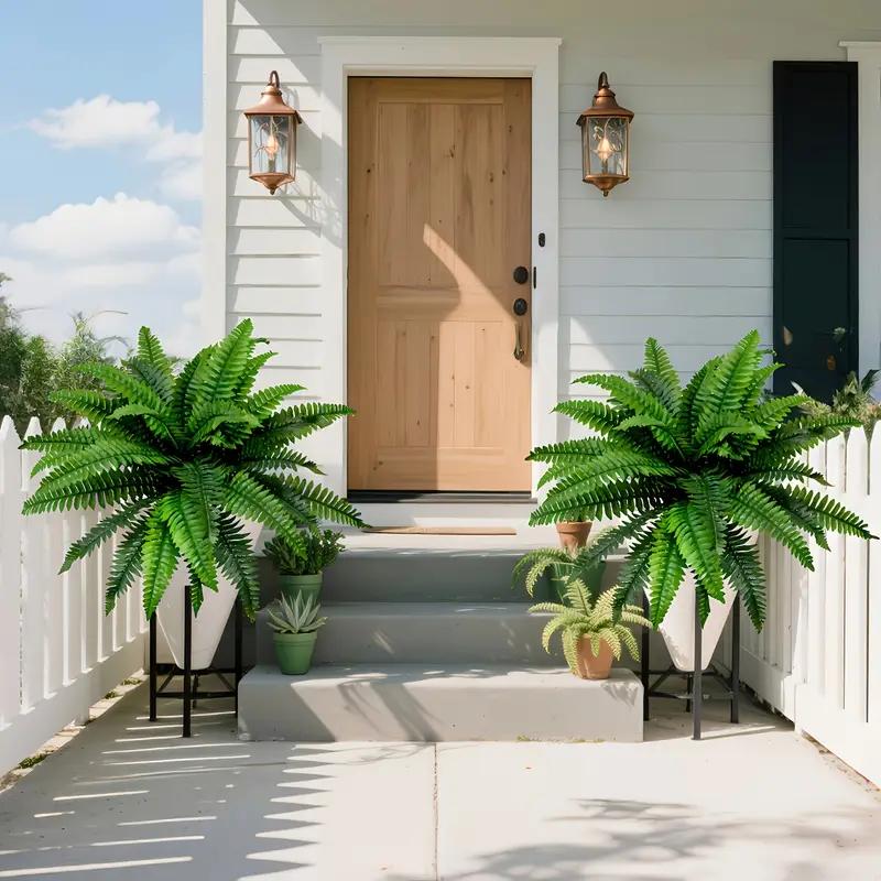 2pcs Large Artificial Boston Fern Plant - Realistic Lush Green Plastic Hanging Decor for Indoor/Outdoor Use, No Maintenance Home Garden Porch Decor, Perfect for Graduation Christmas Housewarming Gifts, Artificial Plants for Home, Artificial Faux Plants