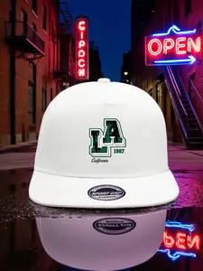 Unisex La Letter Print Flat Brim Baseball Cap Hat, Fitted Woven Fabric, Adjustable Strap, Street Style Hip Hop Design for All Seasons, La Letter Printing
