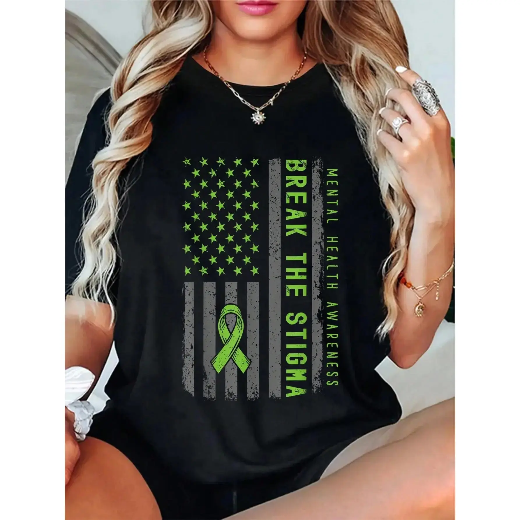 Mental Health Matters Fight Stigma Mental Health Awareness T-Shirt Casual Short Sleeve Shirt