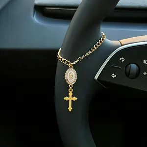 Adjustable Cross Steering Wheel Decoration, Cute Simple Design, Creative Beaded Car Pendant, Unique Fashion Car Ornament, Rearview Mirror Decor, Car Hanging Decoration, Car Accessory, Car Decorations