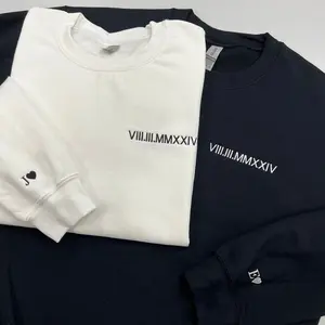 Custom Embroidered Roman Numeral Sweatshirt, Couple Shirt Initial On Sleeve, Anniversary Date Hoodie, Valentine's Day Gift