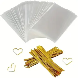 200 pieces/bag (100 bags+100 twisted ropes) Multiple sizes of transparent gift bags, suitable for holiday party gifts, daily necessities, storage packaging bags, wedding and birthday decorations, Surprise Gifts, Gift Wrapping Supplies