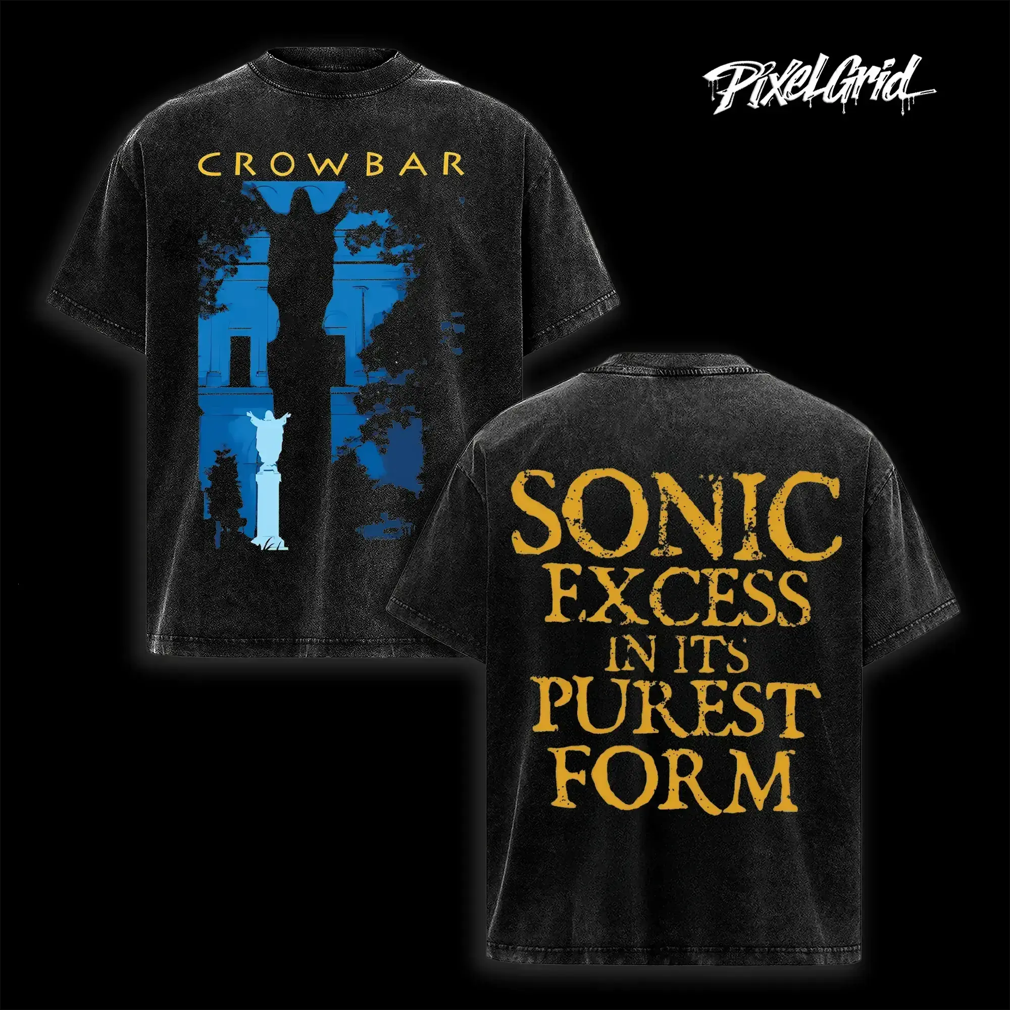 Crowbar Sonic Excess Streetwear Heavy Cotton Top, Sludge Heavy Metal Band Merch, Oversized Graphic Tee Men, Vintage Washed Heavyweight Short Sleeve Top, Graphic Tee Unisex Heavyweight, Music Lover Shirt Y2k Fashion