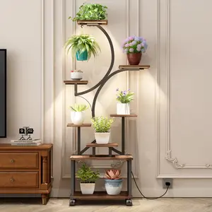 62" Tall Plant Stand with Grow Lights, 8-Tier Indoor Plant Shelf, Lighted Corner Plant Rack for Living Room & Indoor Growing