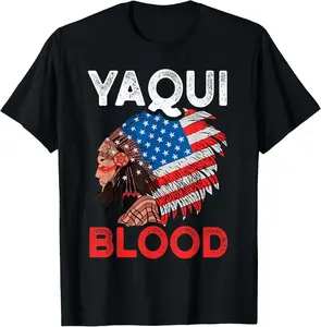 100% Cotton Top Native American Blood Yaqui Indian USA Flag T-Shirt